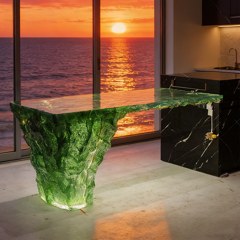 Light luxury transparent resin crystal island table, clubhouse, villa beauty salon, designer&rsquo;s creative glacier tea table customization