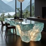 High-end villa bar front desk minimalist luminous island bar counter dining table custom transparent resin ice block bar art tea table