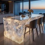 High-end villa bar front desk minimalist luminous island bar counter dining table custom transparent resin ice block bar art tea table
