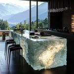 High-end villa bar front desk minimalist luminous island bar counter dining table custom transparent resin ice block bar art tea table