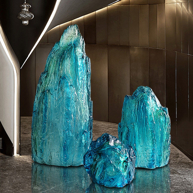 Transparent resin luminous landscape stone sculpture villa courtyard hotel pool model room floor soft decoration ornament