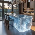 High-end villa bar front desk minimalist luminous island bar counter dining table custom transparent resin ice block bar art tea table