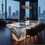 High-end villa bar front desk minimalist luminous island bar counter dining table custom transparent resin ice block bar art tea table