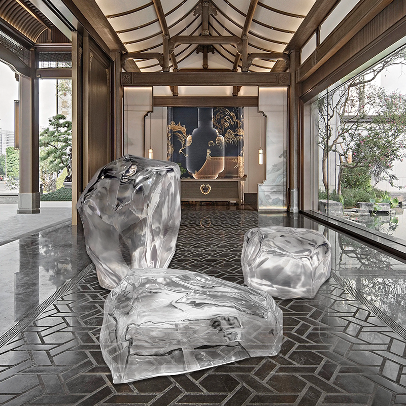 Transparent resin luminous landscape stone sculpture villa courtyard hotel pool model room floor soft decoration ornament