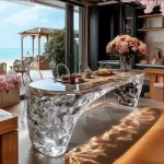 High-end villa bar front desk minimalist luminous island bar counter dining table custom transparent resin ice block bar art tea table
