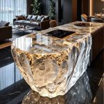 High-end villa bar front desk minimalist luminous island bar counter dining table custom transparent resin ice block bar art tea table