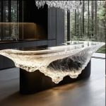 High-end villa bar front desk minimalist luminous island bar counter dining table custom transparent resin ice block bar art tea table