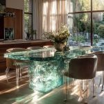 High-end villa bar front desk minimalist luminous island bar counter dining table custom transparent resin ice block bar art tea table