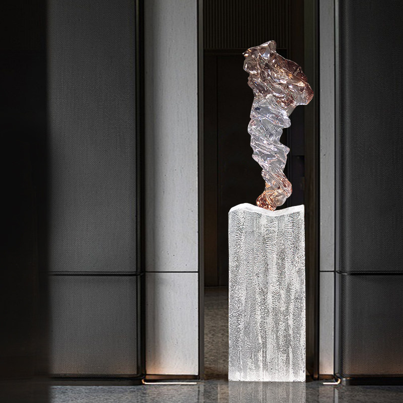 Modern creative abstract crafts sculptures, transparent resin ornaments in the entrance hall, floor to ceiling living room soft decoration, high-end atmosphere