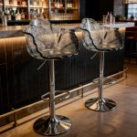 Light luxury household dining chair, transparent resin, high-end petal bar counter chair, designer style, adjustable and rotatable high foot stool