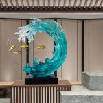 Modern Light Luxury Transparent Resin Sculpture Wave Ornament Hotel Model Room Home Living Room Entrance Decoration Crafts