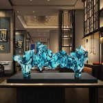 Modern minimalist hotel entrance foyer soft decoration with a high-end feel, niche transparent ornaments, resin sculptures, and artworks
