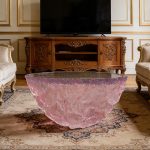 Transparent blue deep ocean tea table, modern light luxury living room, household resin table, high-end art crystal circular tea table