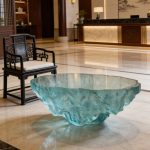 Transparent blue deep ocean tea table, modern light luxury living room, household resin table, high-end art crystal circular tea table