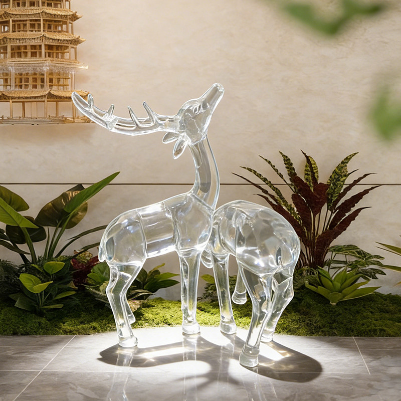 Transparent Crystal Deer Sculpture Large Hotel ...