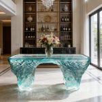 Light luxury transparent resin crystal island table, clubhouse, villa beauty salon, designer’s creative glacier tea table customization
