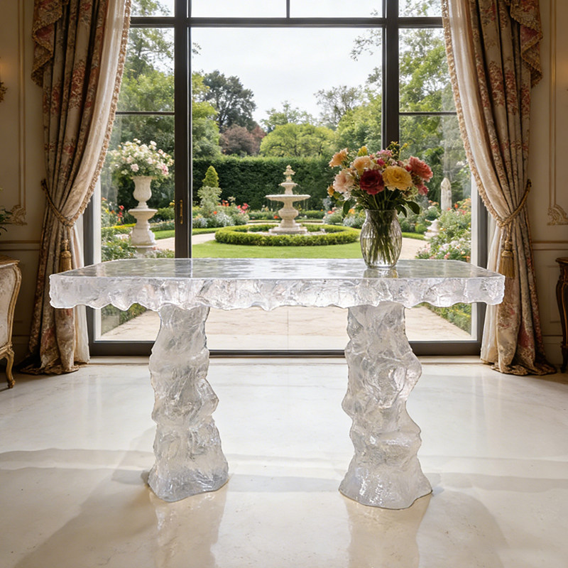 Modern minimalist transparent resin crystal glacier tea table designer with a high-end feel, home office water ripple table